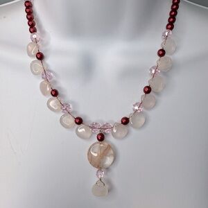 Rose Quartz drop necklace gemstone glass pearl pink
